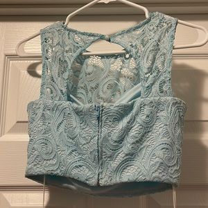 Baby blue and hot pink prom dress